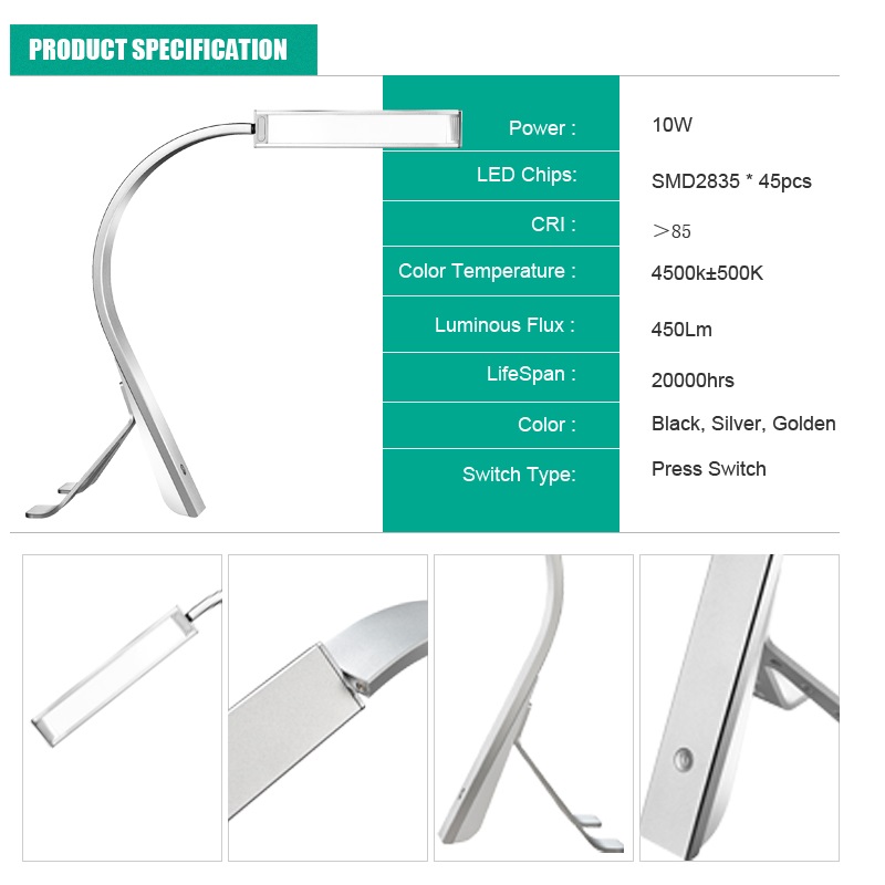 525 Touch Dimmable Clip On Table Lamp LED LED LED LED Lamp Metal Swing Arm LED Reading Light